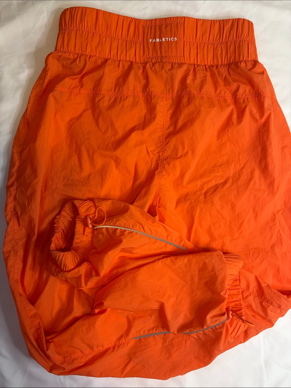 Thin Baggy High-Waisted Piped Nylon Cargo Pants Passion Orange Reflective Silver